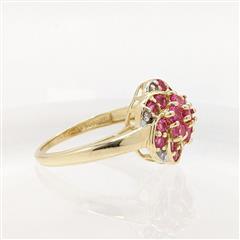 14k 3.8g Solid Yellow Gold Synthetic Spinel Swirl Bouquet Diamond Ring Size-7